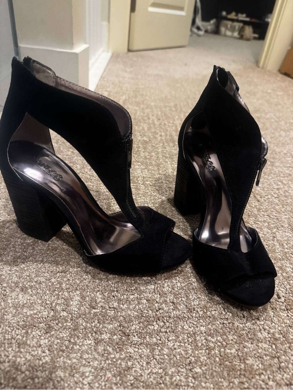 Carlos by Carlos Santana Black Suede Cutout Block Heel Sandals